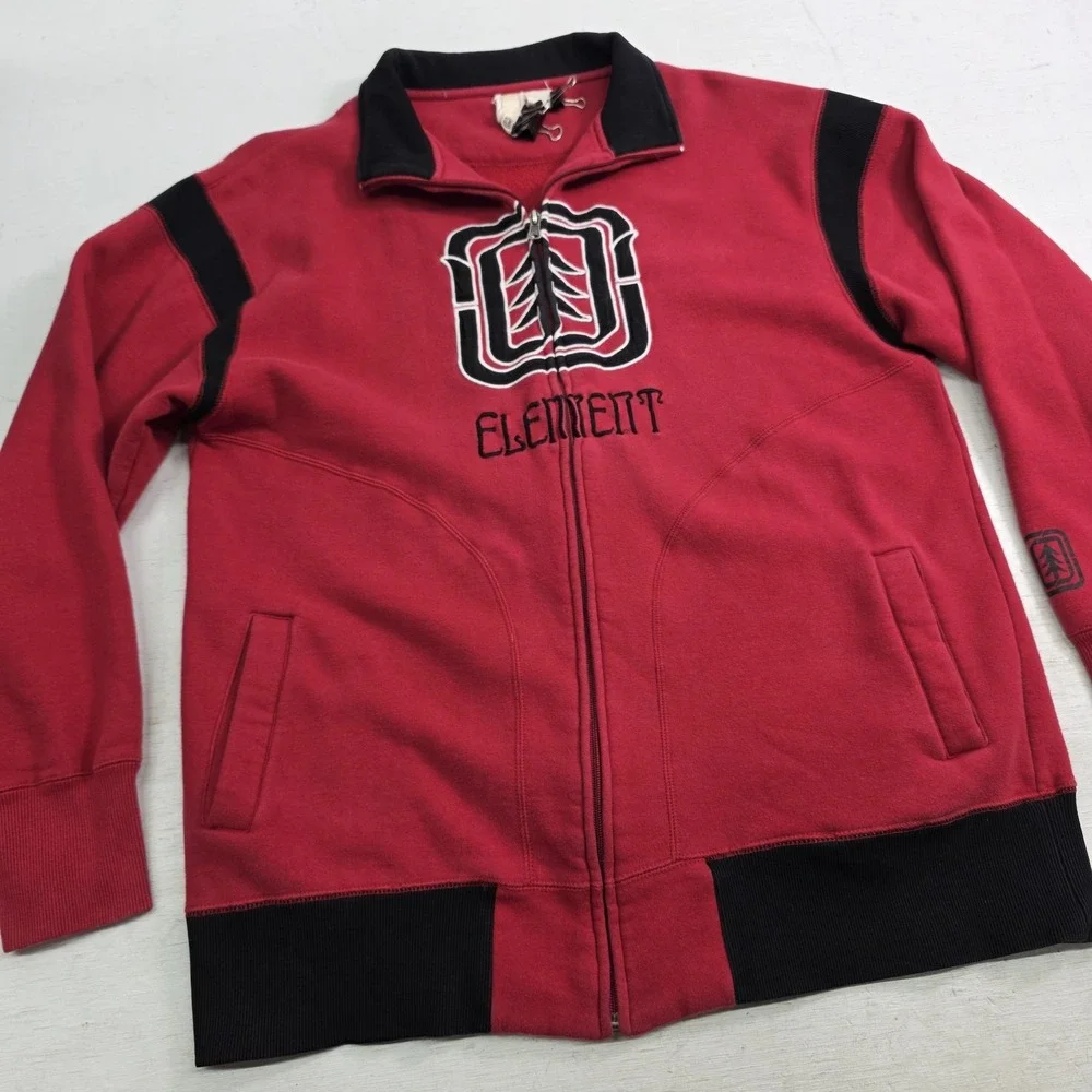 Vintage Element Jacket Red Embroidered‎ Spellout Skater Thumb Holes Men's XL VG